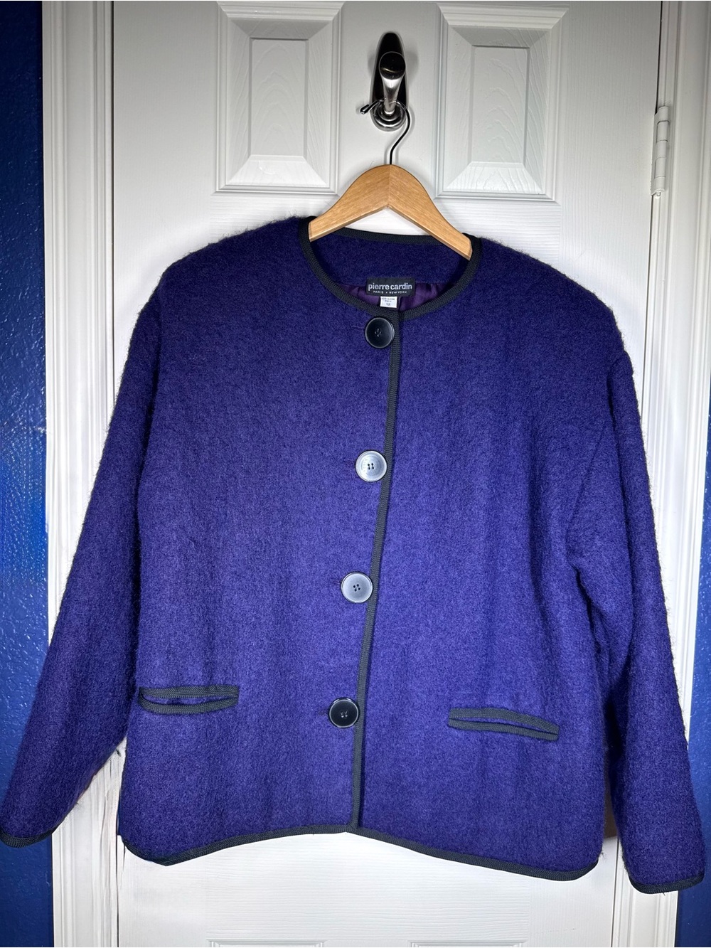 Archival Vintage Pierre Cardin Mohair Blend Purple Boxy Coat Paris New York